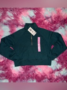 NWT Women's Dark Teal Quarter-Zip Pullover Sweater